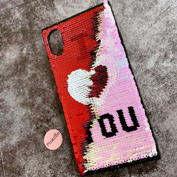 New iPhone XS/X Dual Side I ❤️ U Sequin Case - Picture 2 of 7